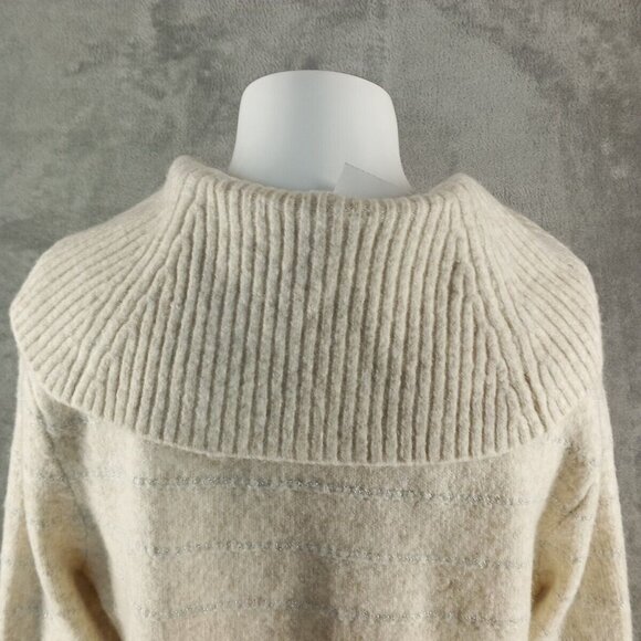 NWOT Style&Co Fall Cozy Cowl Neck Sweater MEDIUM(8-10) Ivory Metallic Stripe - Picture 11 of 13